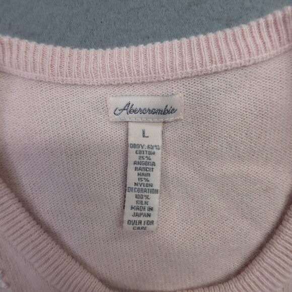 Abercrombie Cardigan Sweater Women L Actual Small Pink Angora Bow Beaded Japan - Picture 3 of 11